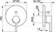 Keuco-Wannenmischer mit runder Frontplatte, zentralem Bedienhebel und Wandmontage, dargestellt in technischem Diagramm mit maßlichen Angaben.